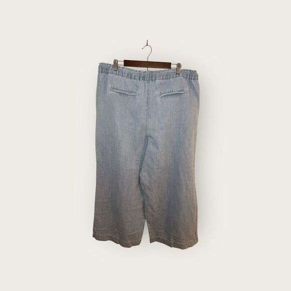 LOFT Chambray Linen Blend Wide Leg Drawstring Waist Pants Size XL NWT - Picture 2 of 7